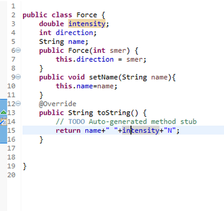 Figure 17: Invoking an inherited toString () method, in the Force class, using the word 