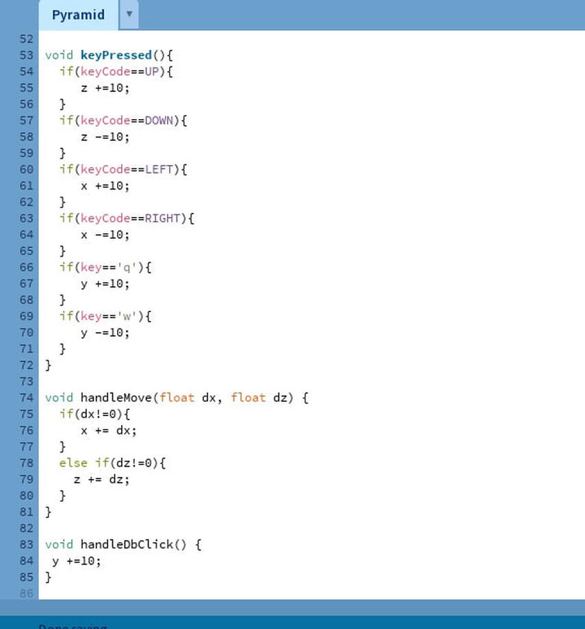  Processing 3D: Creating your own shapes on the example of a pyramid, code-3