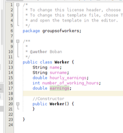 Classes and objects in JAVA:  Class Worker