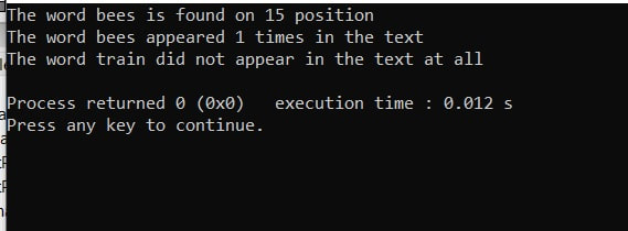 String search, example in C language - execution
