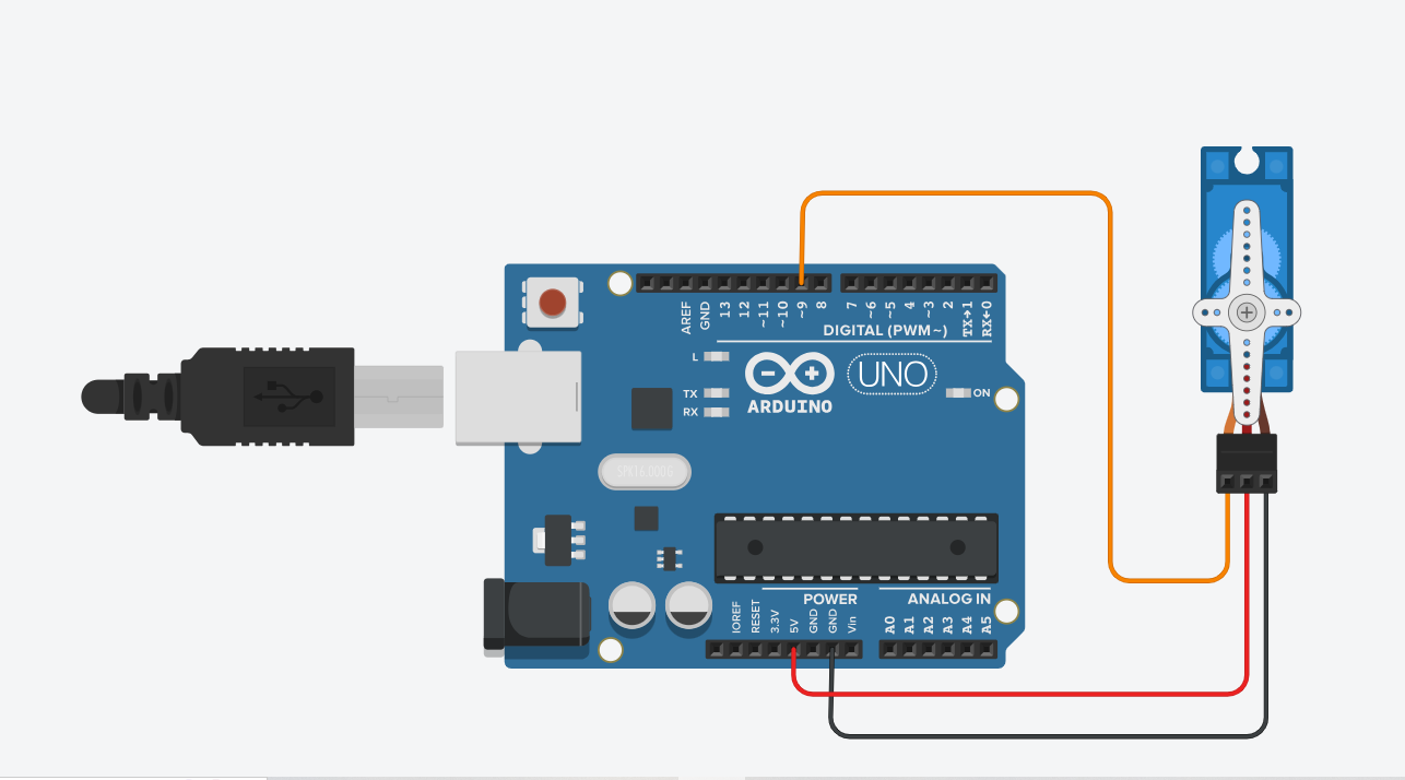 Arduino exercise - Rotating a servo motor. Wires diagram