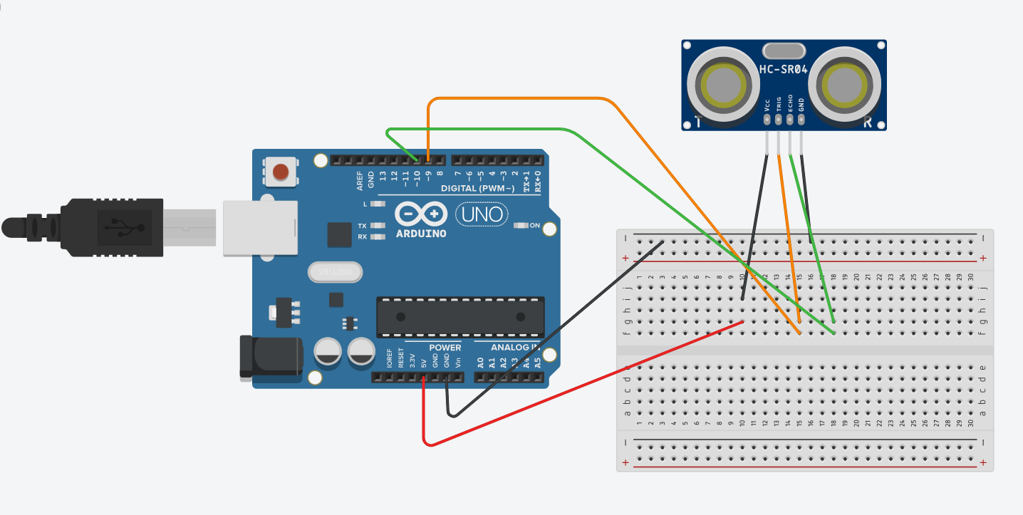 Measuring distance to an obstacle with ultrasonic sensor on Arduino. Wires diagram