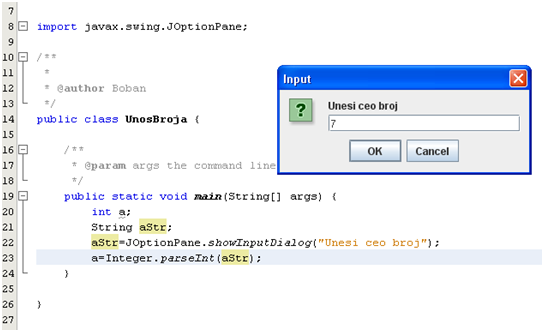  Dijalog za unos. Input dialog. Unos celobrojnog podatka. Pretvaranje iz teksta u ceo broj.