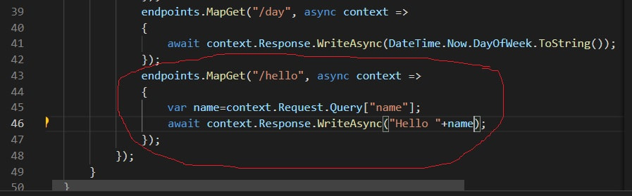 Web servisi u asp.net core- prikaz pozdrava sa imenom izvučenim iz Querry-ja kao parametrom