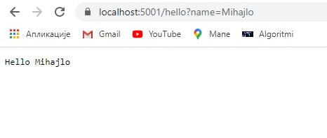 Web servisi u asp.net core- prikaz pozdrava sa imenom izvučenim iz Querry-ja kao parametrom- prikaz